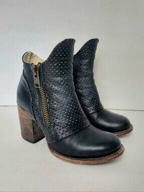 Freebird Bowie Ankle Boots Black Leather Boho Western Moto Size 7